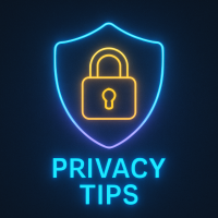 Illustration of a shield and lock with neon glow, representing privacy tips